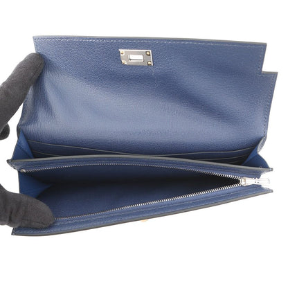 Hermes Wallet Kelly Pocket Long Blue Saffiano Electrum Chevre Sham Kira — view 6