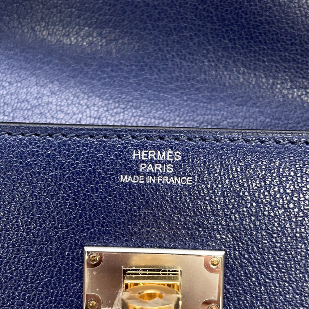 Hermes Wallet Kelly Pocket Long Blue Saffiano Electrum Chevre Sham Kira — view 8