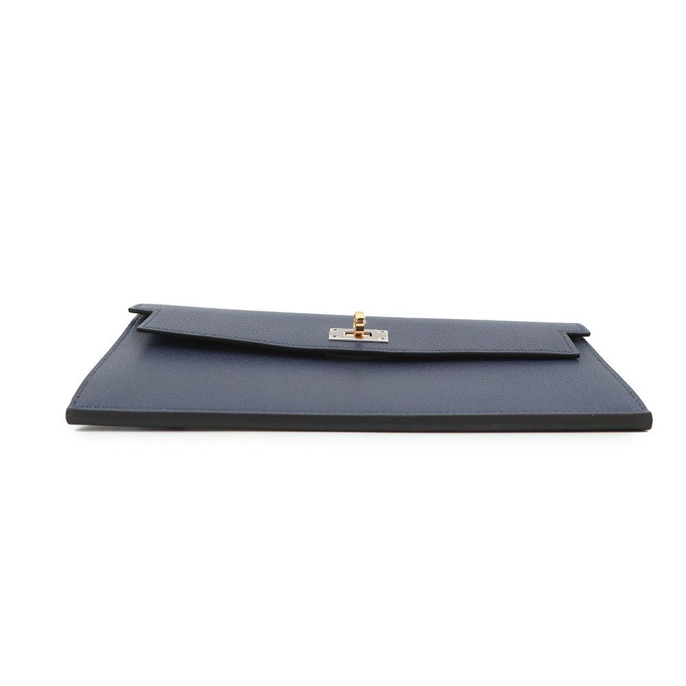 Hermes Wallet Kelly Pocket Long Blue Saffiano Electrum Chevre Sham Kira — view 3