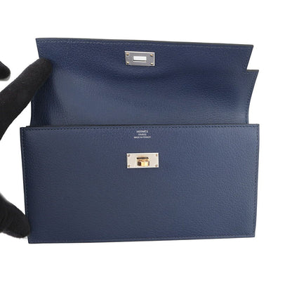 Hermes Wallet Kelly Pocket Long Blue Saffiano Electrum Chevre Sham Kira — view 5