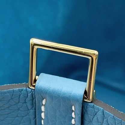 Hermes Handbag Picotin Lock PM New Blue Jean Gold Taurillon Clemence Tote — view 6