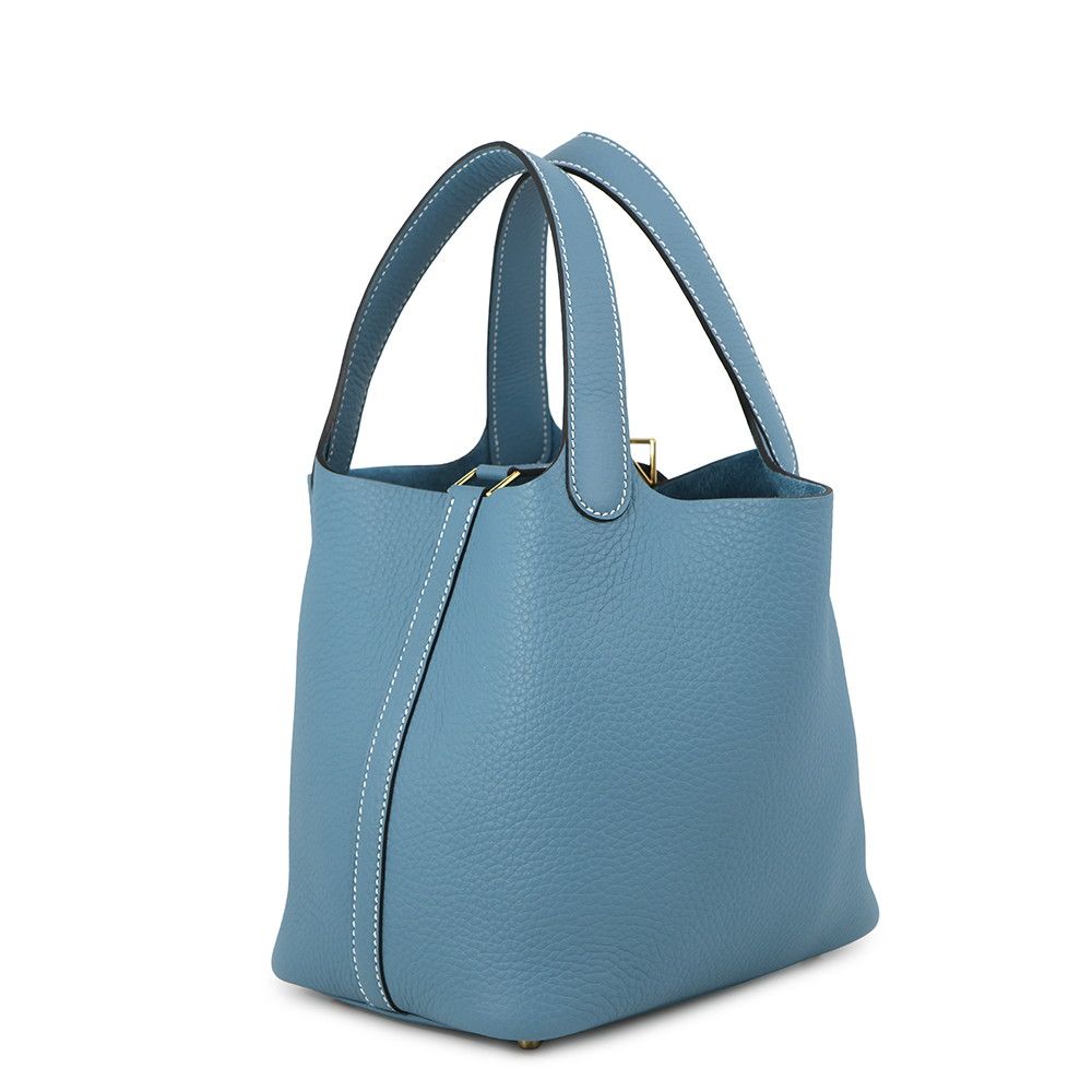 Hermes Handbag Picotin Lock PM New Blue Jean Gold Taurillon Clemence Tote — view 2