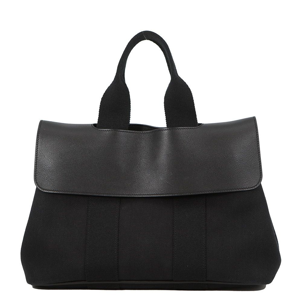 Hermes Handbag Valparaiso Black Silver Toilet Blanc Leather
