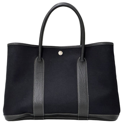Hermes Garden Party PM Tote Toile Officier Leather Black Silver Simple