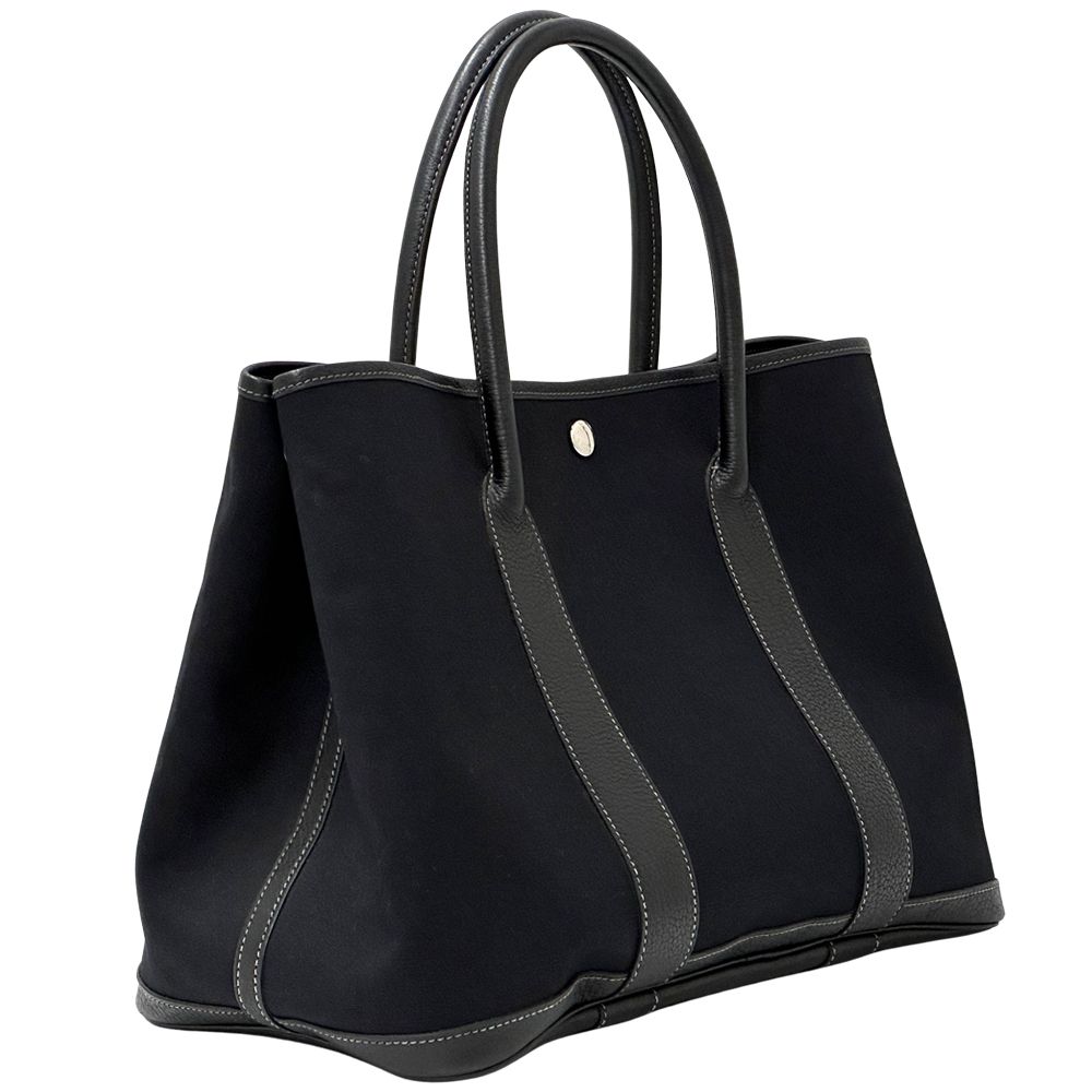 Hermes Garden Party PM Tote Toile Officier Leather Black Silver Simple — view 3