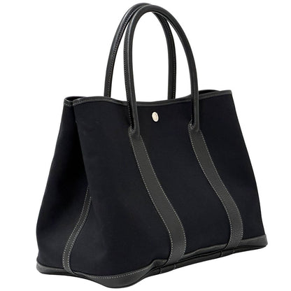 Hermes Garden Party PM Tote Toile Officier Leather Black Silver Simple — view 3