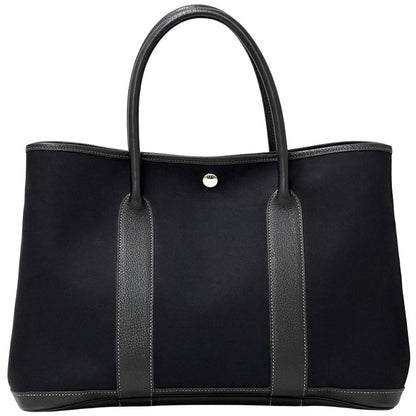 Hermes Garden Party PM Tote Toile Officier Leather Black Silver Simple — view 2