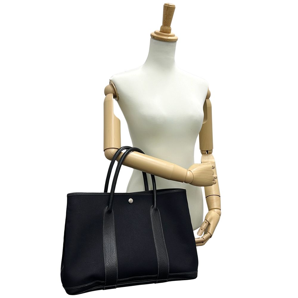 Hermes Garden Party PM Tote Toile Officier Leather Black Silver Simple — view 7