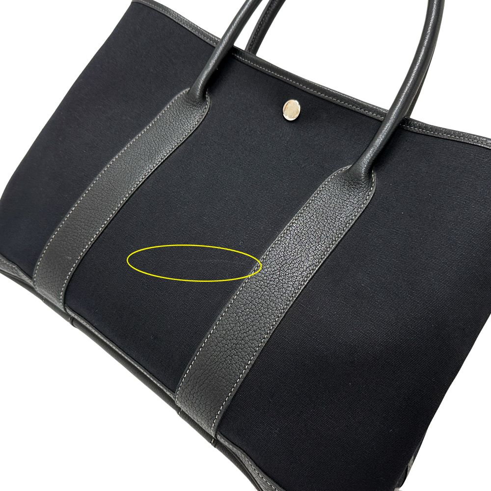 Hermes Garden Party PM Tote Toile Officier Leather Black Silver Simple — view 9