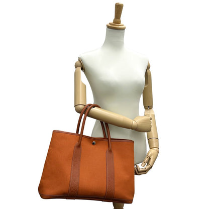 Hermes Garden Party PM Tote Toile Officier Leather Potiron Silver Orange Simple — view 7