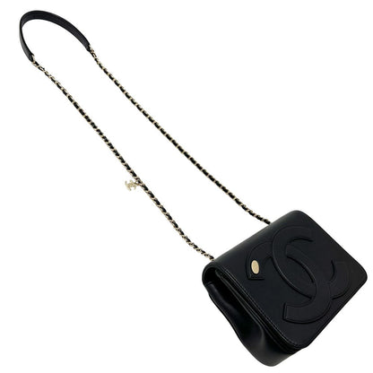 Chanel CC Logo Shoulder Bag Leather Black Gold Chain Small — view 4