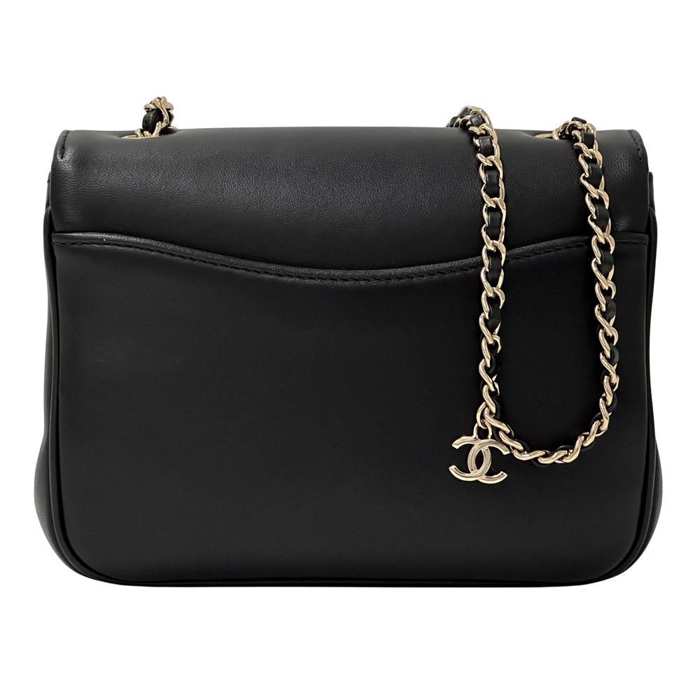 Chanel CC Logo Shoulder Bag Leather Black Gold Chain Small — view 2