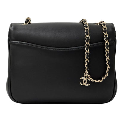 Chanel CC Logo Shoulder Bag Leather Black Gold Chain Small — view 2
