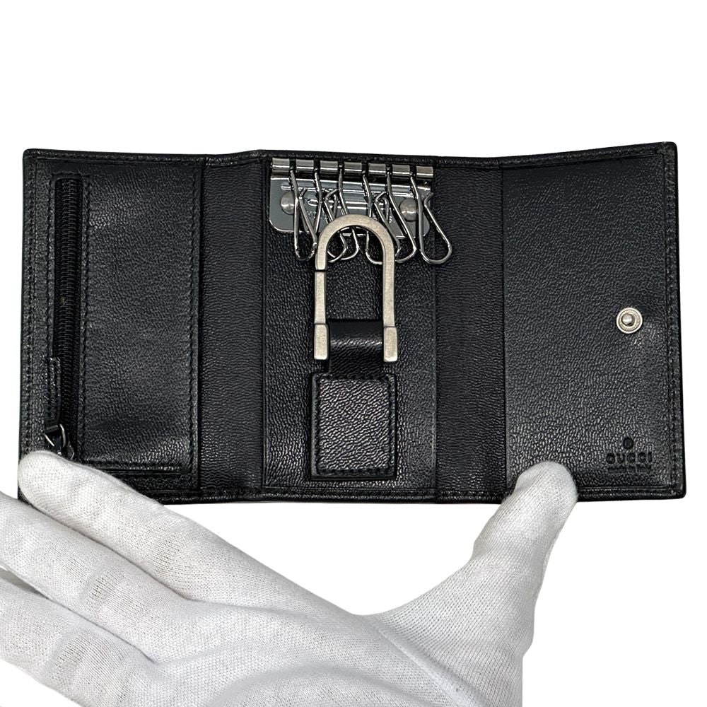 Gucci Key Case Leather Black 033 6 Key Adult Compact Small Key Holder — view 4