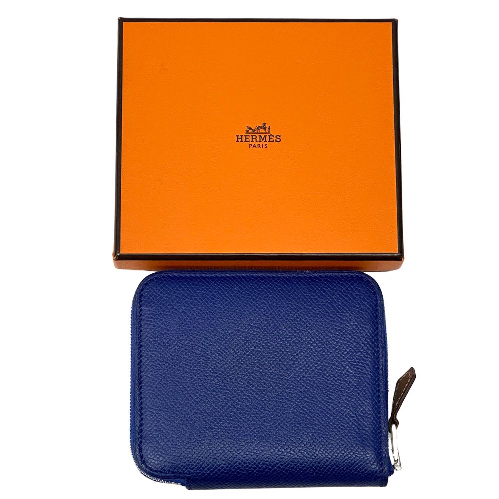 Hermes Wallet Azap Silk in Compact Bifold Veau Navy Silver — view 6