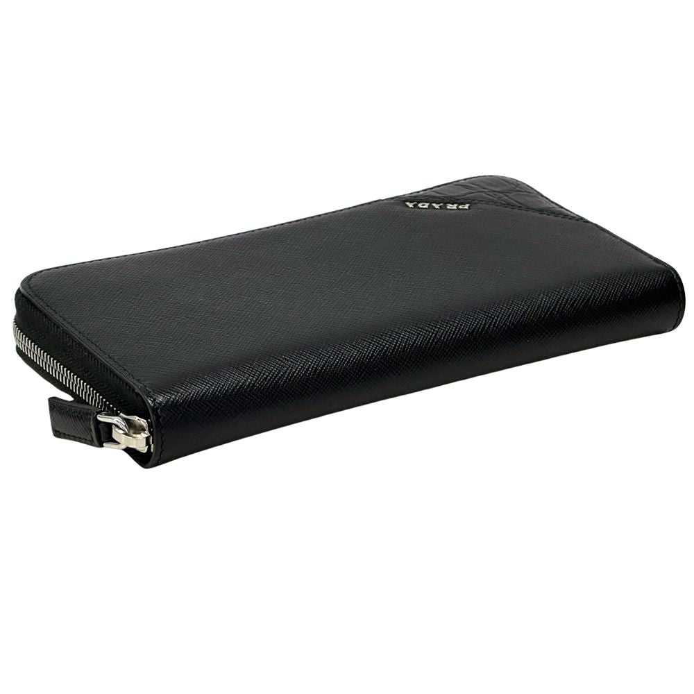 Prada Wallet Saffiano Black Zip Around Logo Simple — view 3