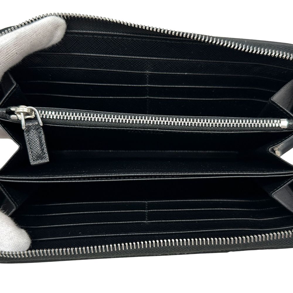 Prada Wallet Saffiano Black Zip Around Logo Simple — view 4