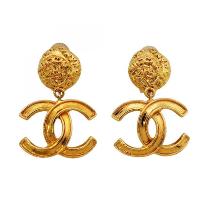 Chanel Earrings Vintage CC Logo Gold Plated
