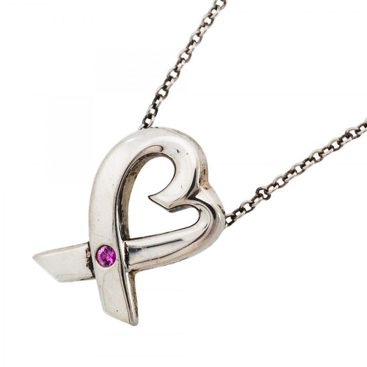 Tiffany & Co Necklace Loving Heart 925 Sterling Silver Pink Saffiano