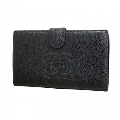 Chanel Wallet Caviar Leather Black Gold