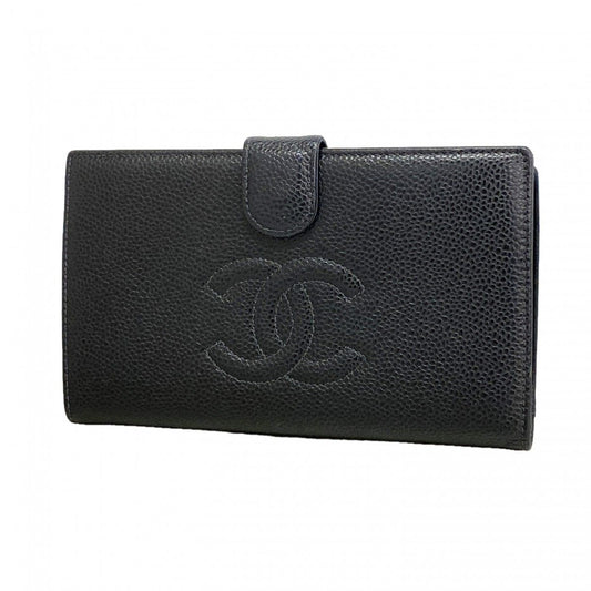 Chanel Wallet Caviar Leather Black Gold