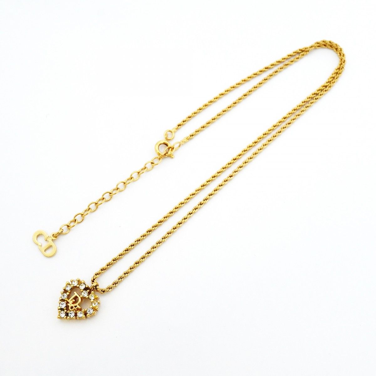 Dior Necklace Logo Heart Motif Gold Plated Rhinestone — view 3