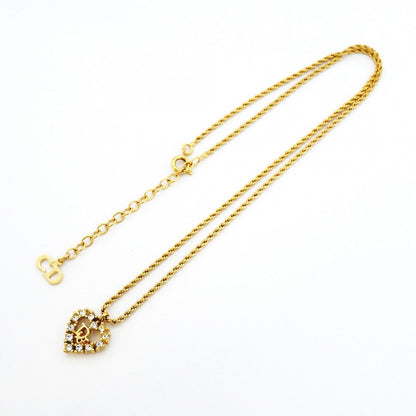 Dior Necklace Logo Heart Motif Gold Plated Rhinestone — view 3