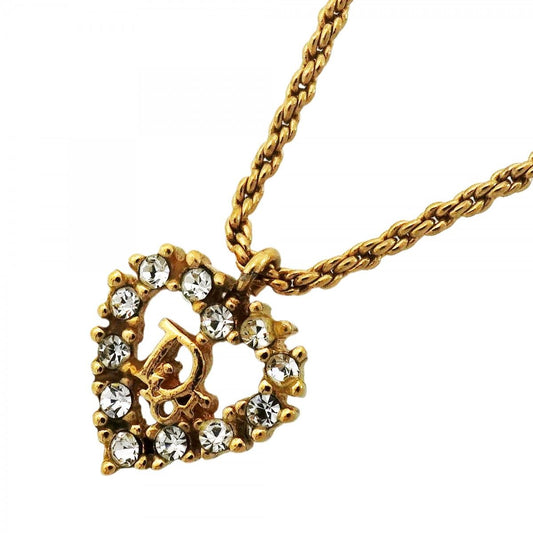 Dior Necklace Logo Heart Motif Gold Plated Rhinestone