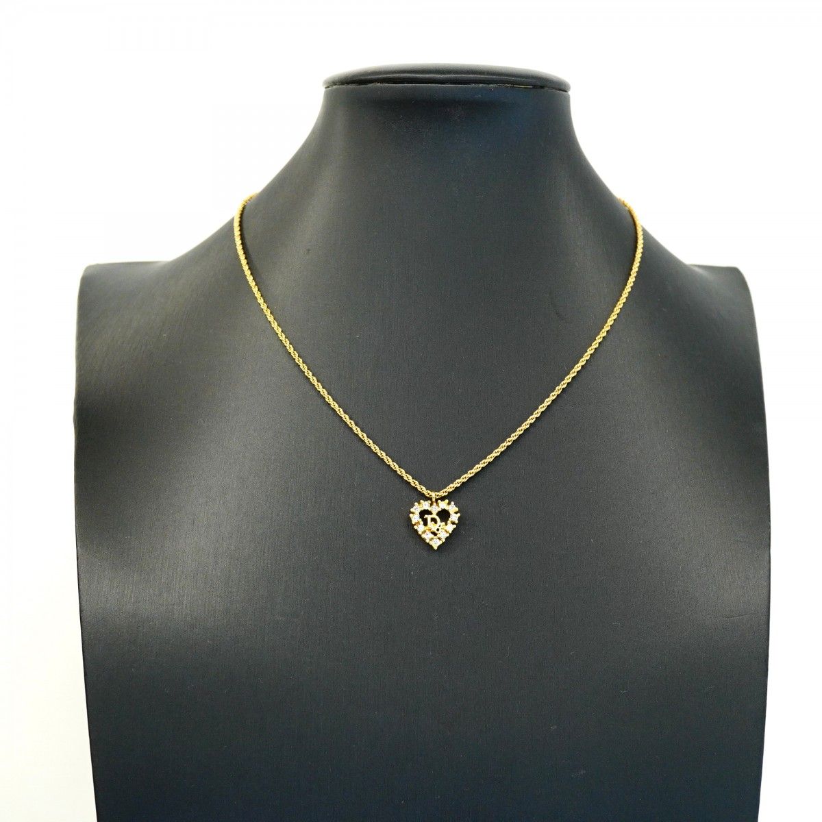 Dior Necklace Logo Heart Motif Gold Plated Rhinestone — view 5