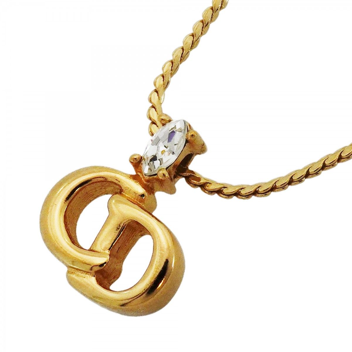 Dior Necklace CD Logo Gold Plated Rhinestone