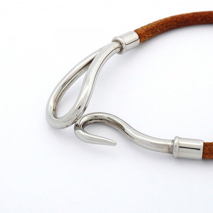 Hermes Bracelet Jumbo Hook Metal Leather Silver Brown — view 7
