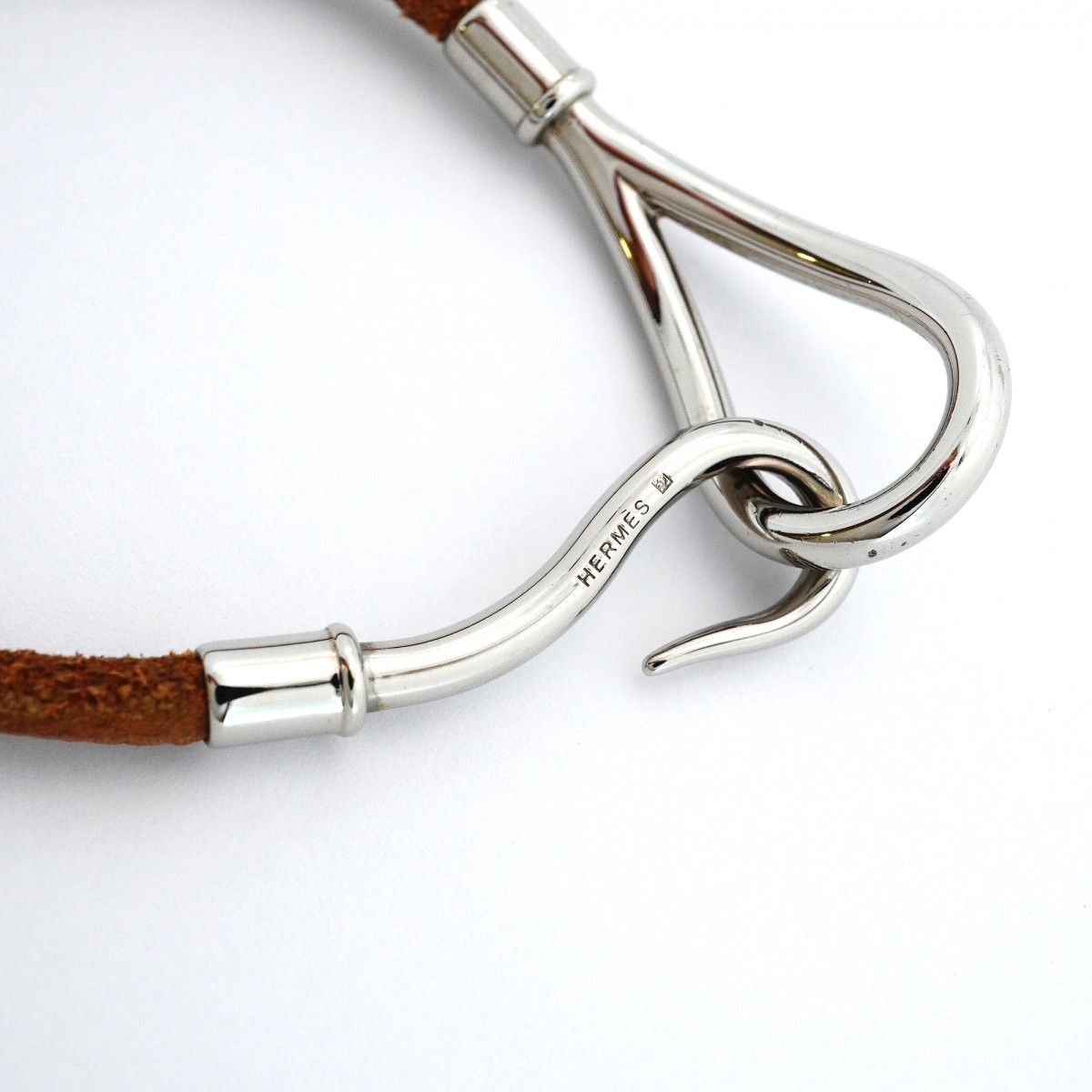 Hermes Bracelet Jumbo Hook Metal Leather Silver Brown — view 5
