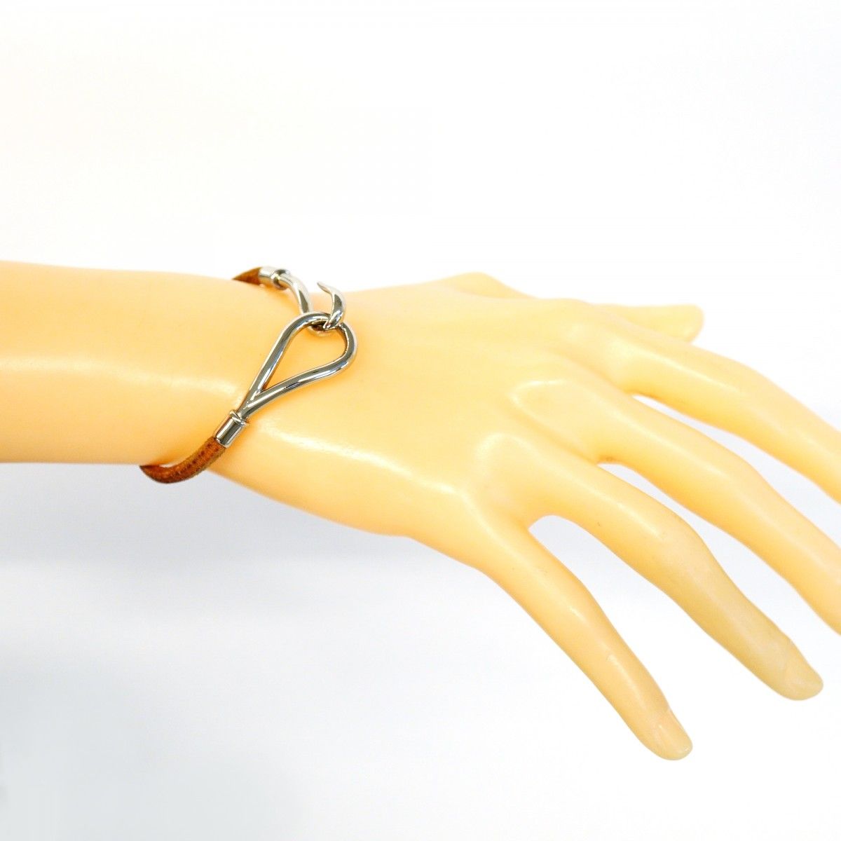 Hermes Bracelet Jumbo Hook Metal Leather Silver Brown — view 6