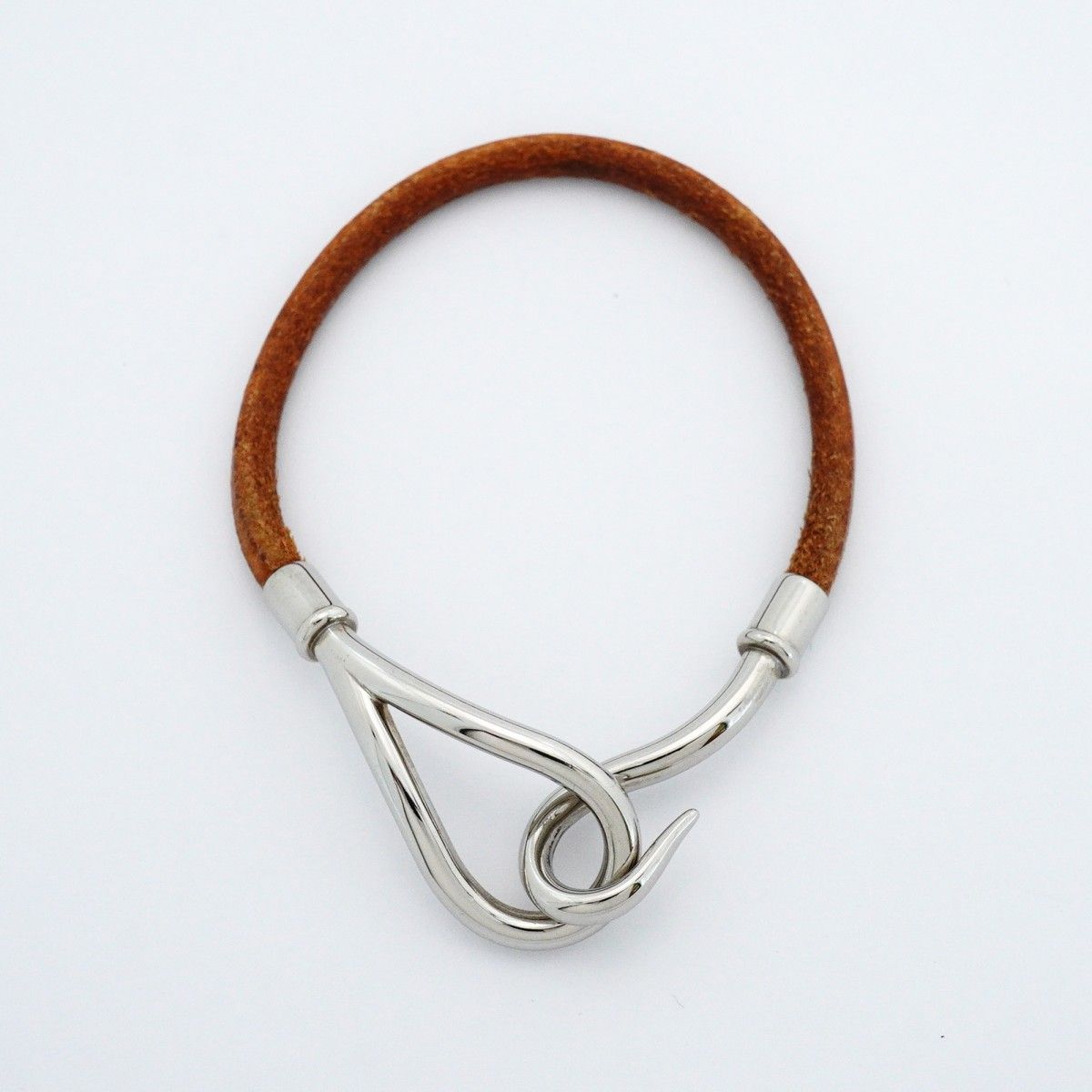 Hermes Bracelet Jumbo Hook Metal Leather Silver Brown — view 3