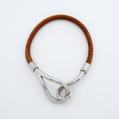 Hermes Bracelet Jumbo Hook Metal Leather Silver Brown — view 3