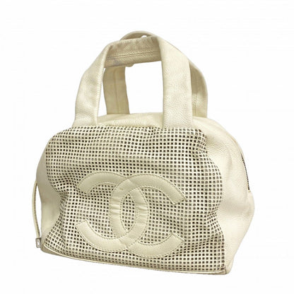 Chanel Handbag Caviar Leather White Silver