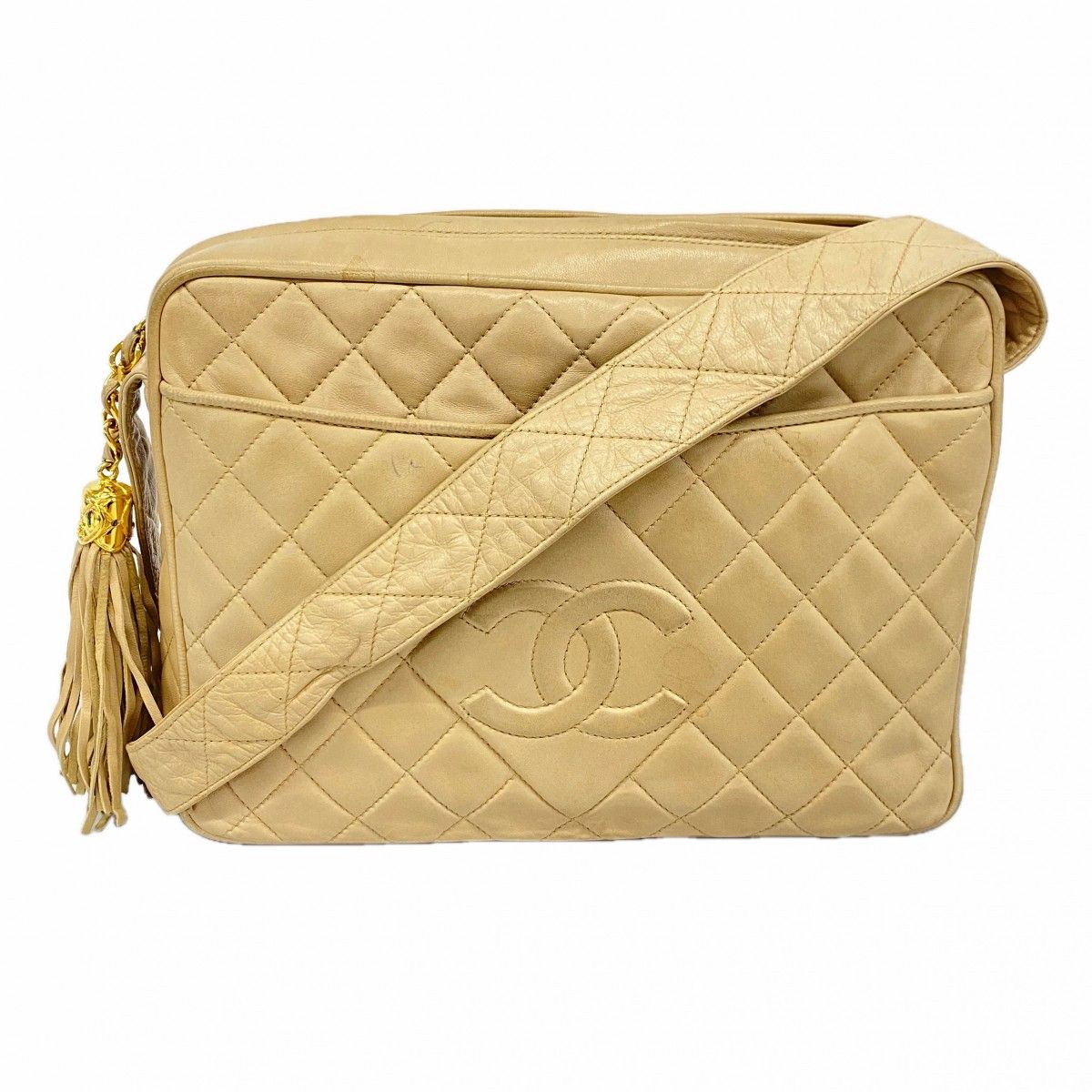 Chanel Shoulder Bag Quilted Lambskin Beige Gold