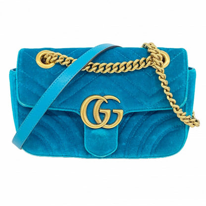 Gucci Shoulder Bag GG Marmont Velour Emerald Green Gold
