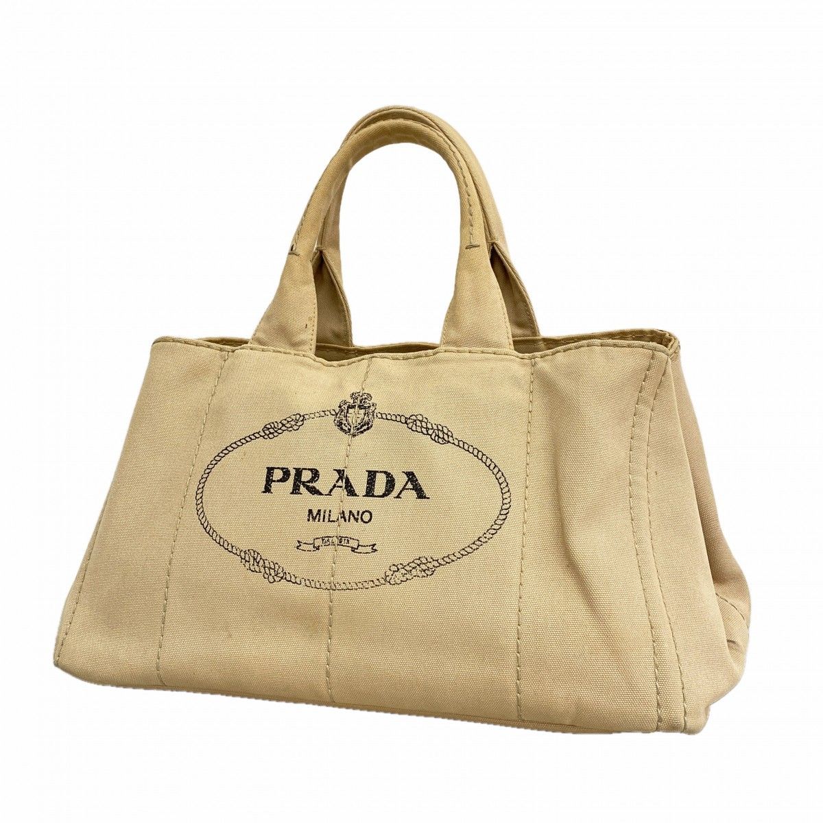 Prada Tote Canapa Canvas Beige Gold