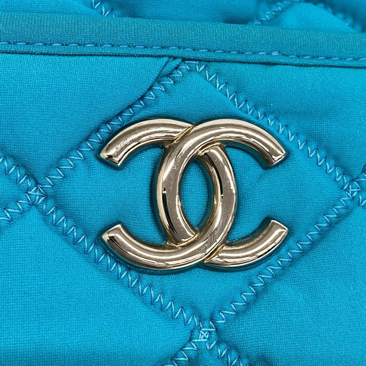 Chanel Shoulder Bag Quilted Nylon Light Blue Silver — view 8