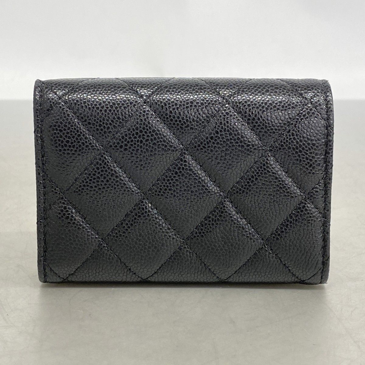 Chanel Trifold Wallet Quilted Caviar Leather Black Champagne Gold — view 6