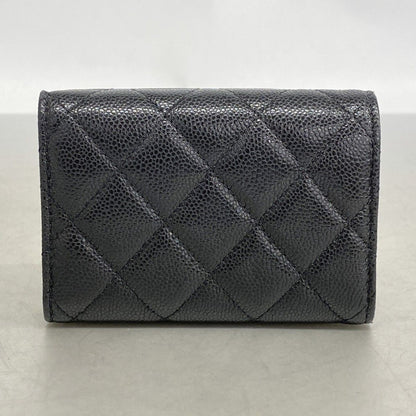 Chanel Trifold Wallet Quilted Caviar Leather Black Champagne Gold — view 6