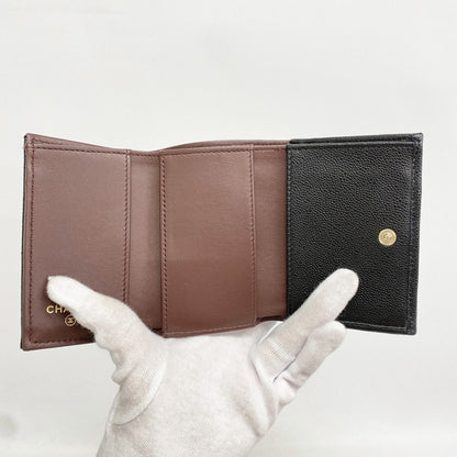 Chanel Trifold Wallet Quilted Caviar Leather Black Champagne Gold — view 3