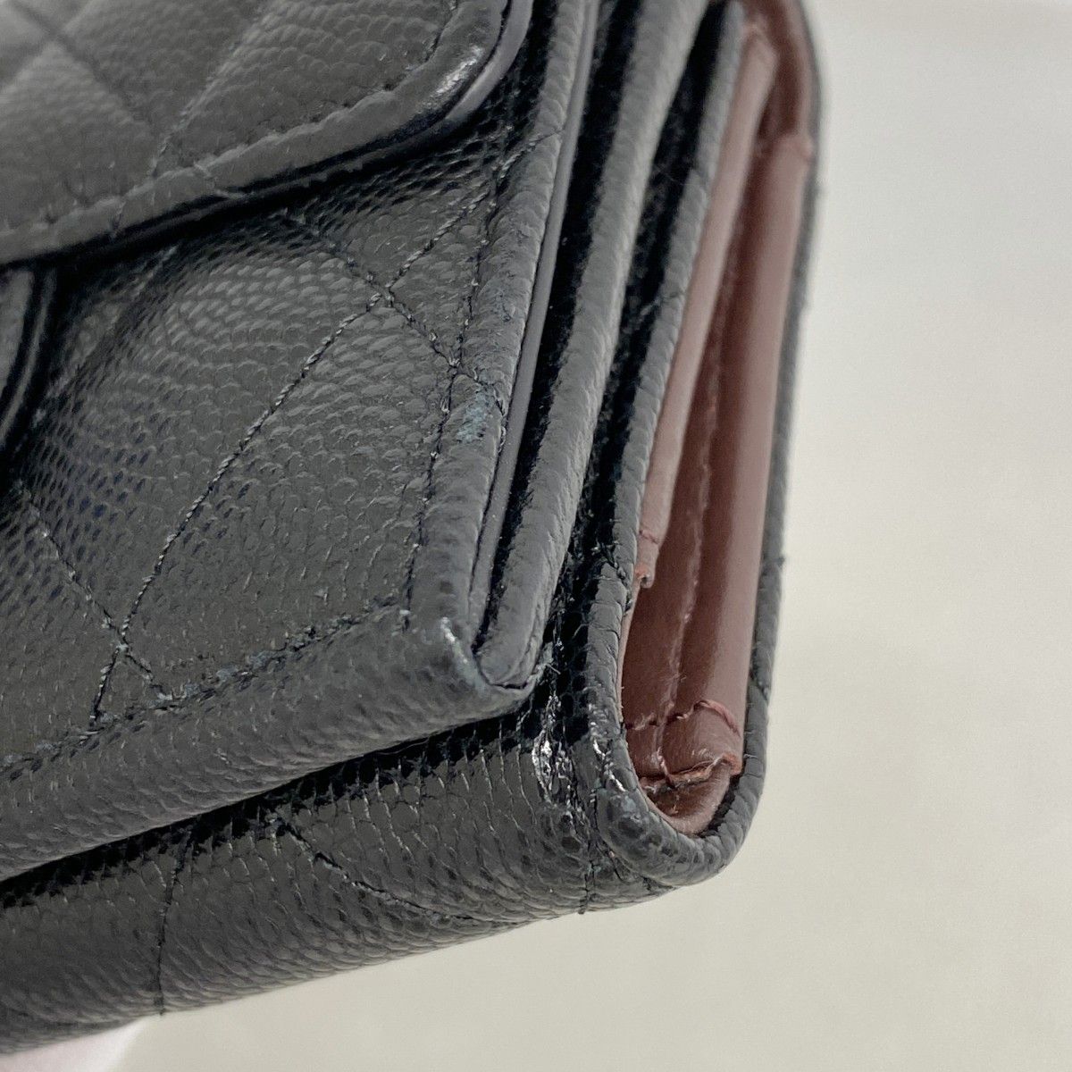 Chanel Trifold Wallet Quilted Caviar Leather Black Champagne Gold — view 5