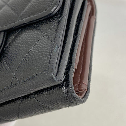 Chanel Trifold Wallet Quilted Caviar Leather Black Champagne Gold — view 5