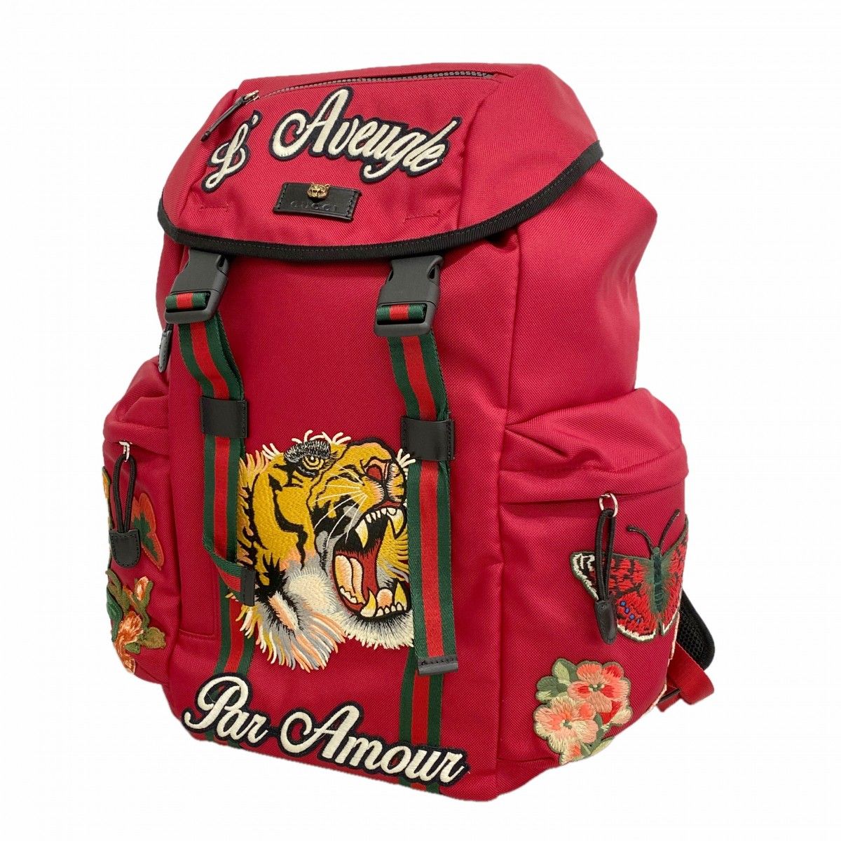 Gucci Backpack Embroidery Taiga Nylon Red Silver