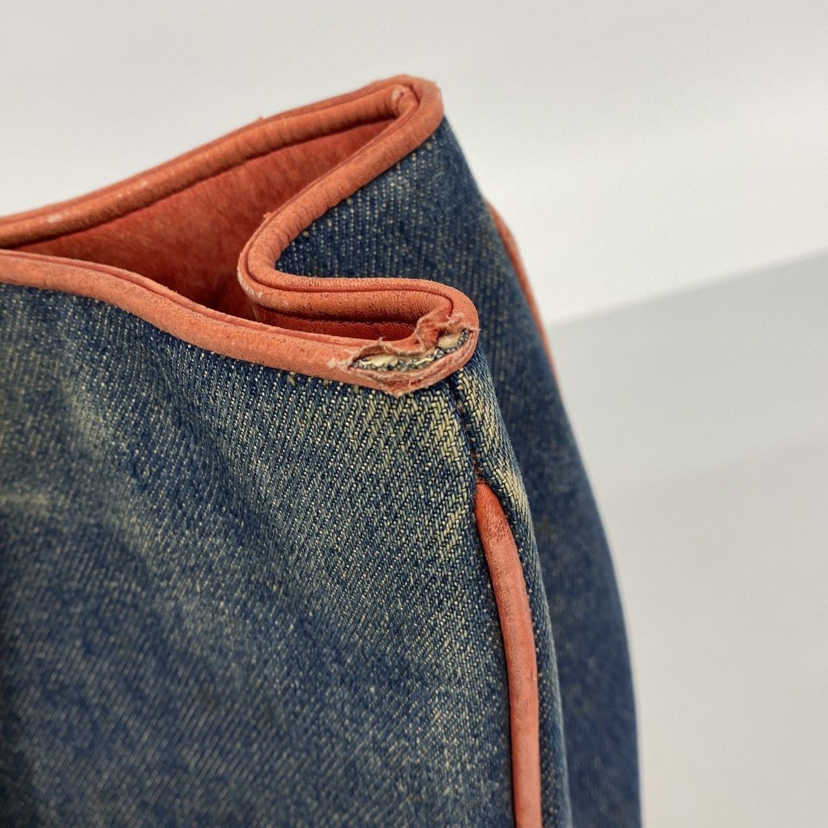 Chanel Chain Tote Quilted Lambskin Denim Blue Red Gold — view 7