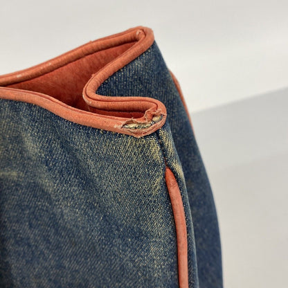 Chanel Chain Tote Quilted Lambskin Denim Blue Red Gold — view 7