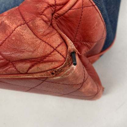 Chanel Chain Tote Quilted Lambskin Denim Blue Red Gold — view 6
