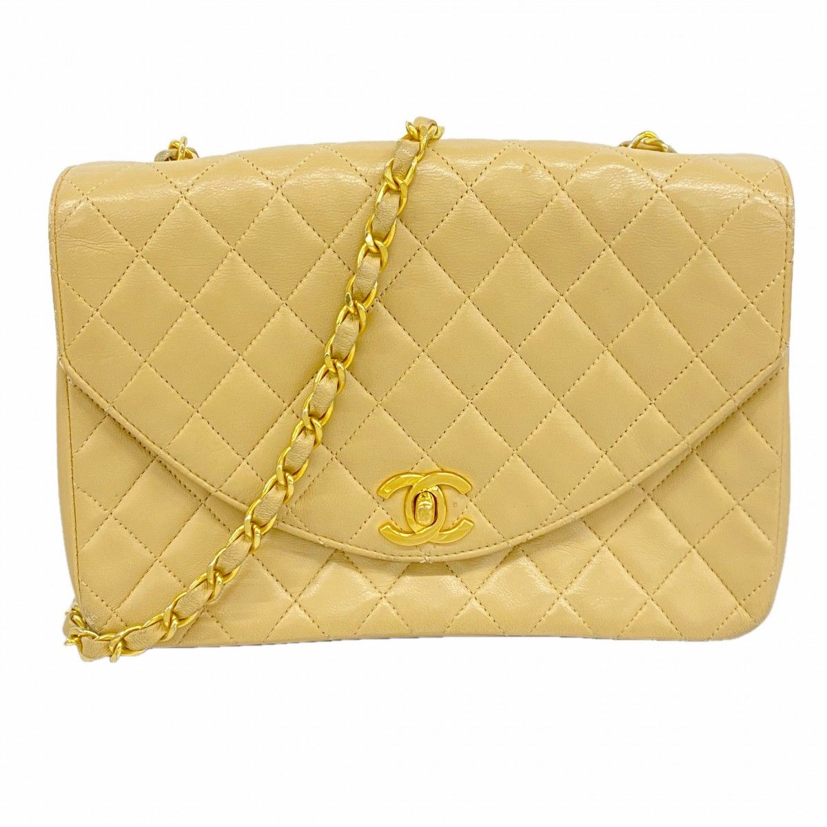 Chanel Shoulder Bag Quilted Lambskin Beige Gold